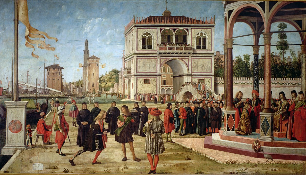 Historien om St. Ursula, de engelske ambassadørers hjemsendelse, 1490-96 af Vittore Carpaccio