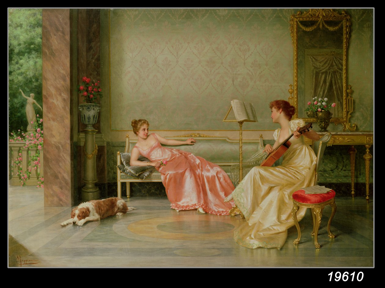 Et musikalsk mellemspil (olie på lærred) af Vittorio Reggianini