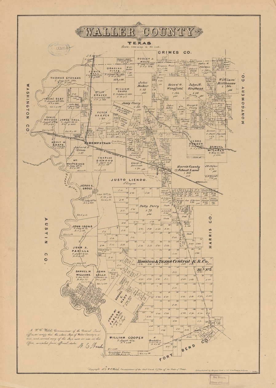 Waller County, Texas. af W. C. Texas. General Land Office; Walsh
