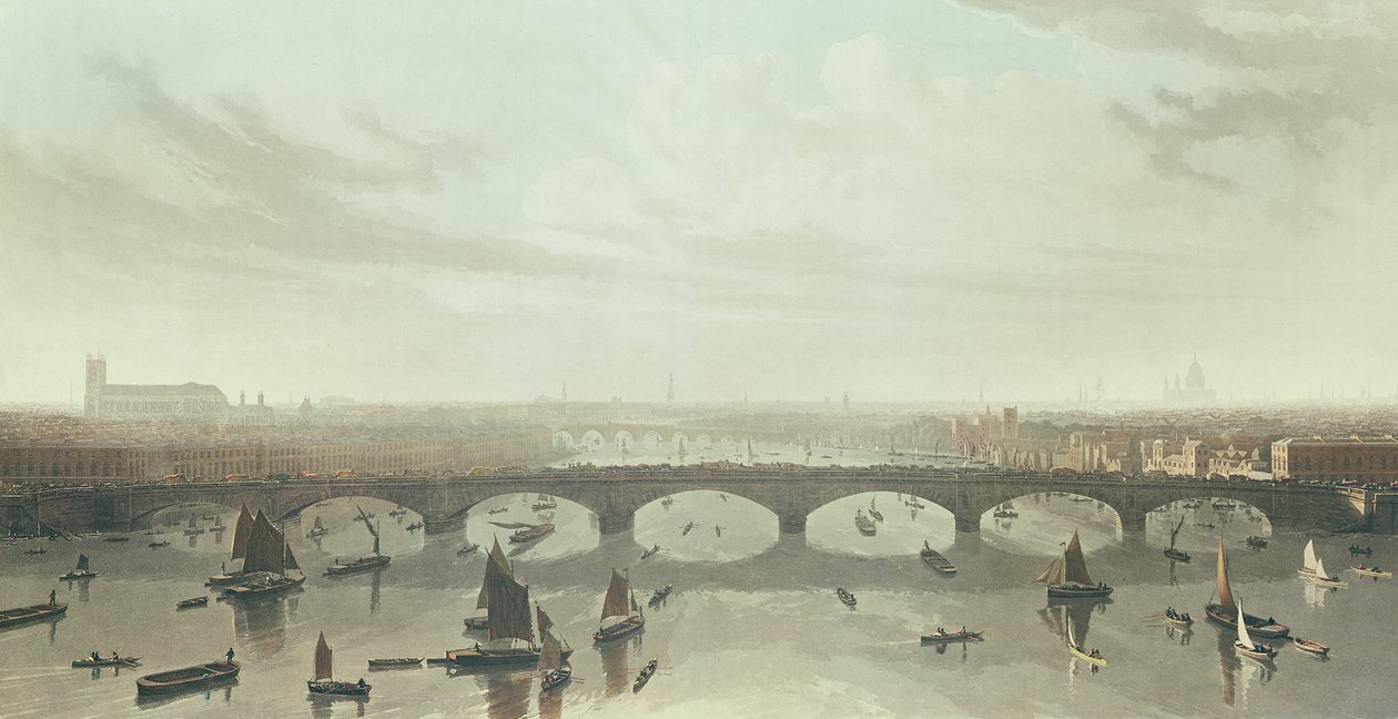 Udsigt over broen, der nu bygger over Themsen ved Vauxhall, 1810 af W Daniel