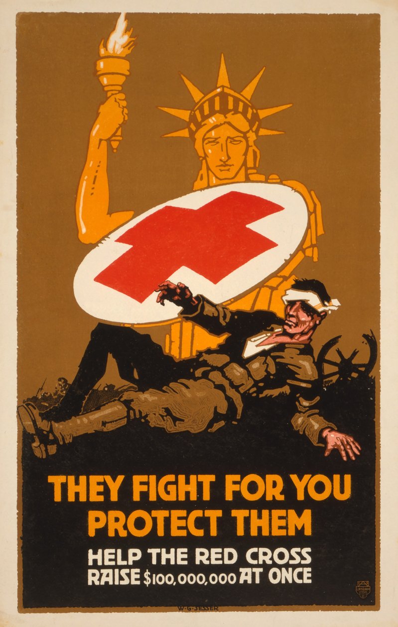 Plakat til indsamling af midler til Røde Kors, udg. 1917 af W. G. Sesser