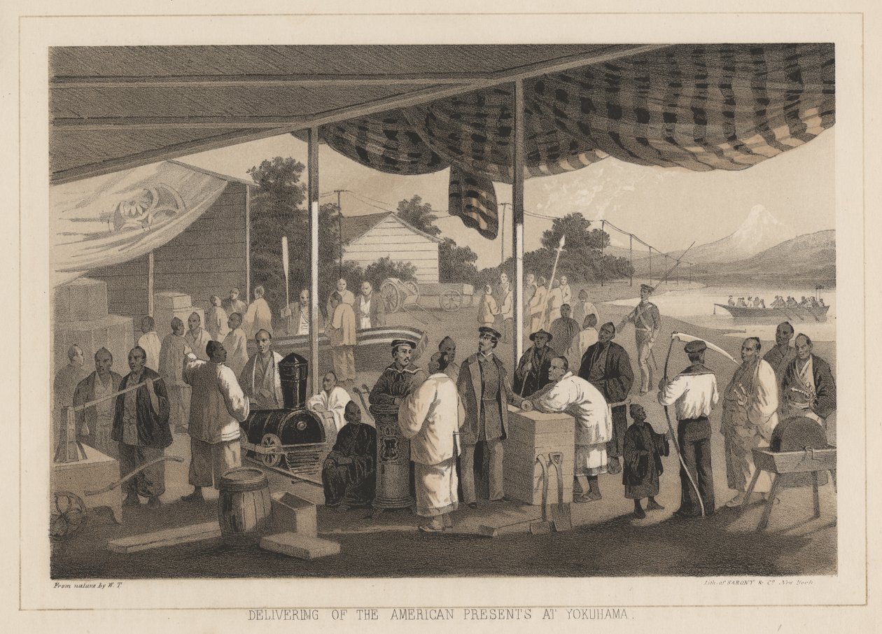 Udlevering af de amerikanske gaver i Yokuhama, 1855 af W. T. Peters
