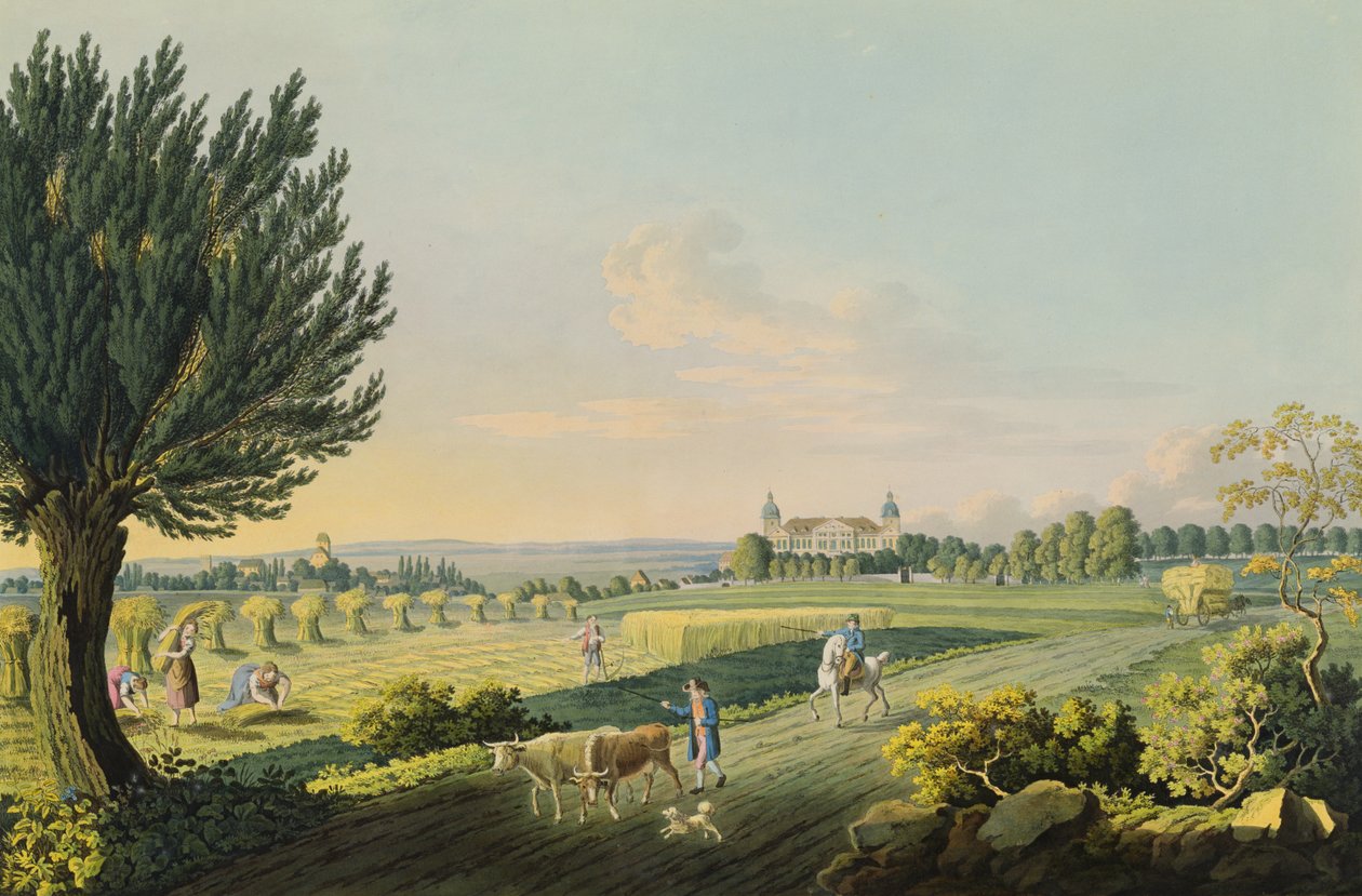 Udsigt over Hundisburg graveret af Carl August Richter (1770-1848) (gravering med wc) af W. after Behrendsen