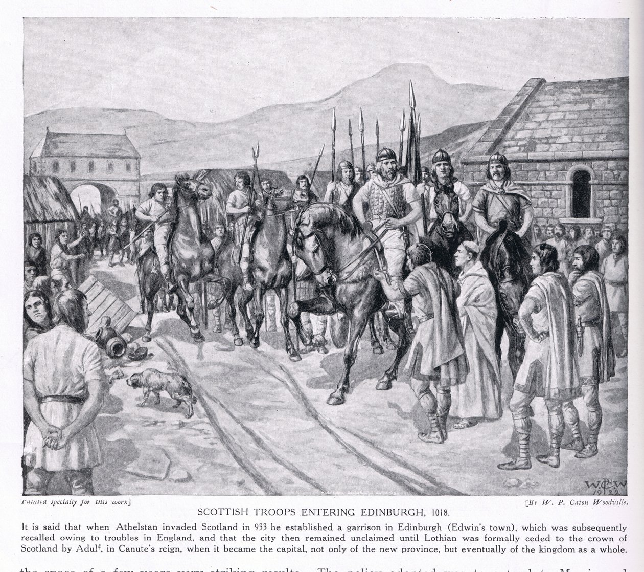 Skotske tropper på vej ind i Edinburgh AD1018, 1920