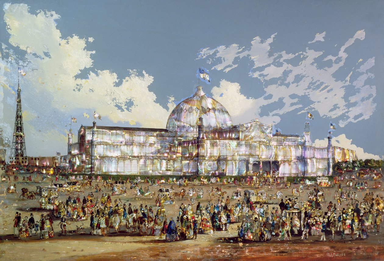 Crystal Palace, New York, ca. 1850 (olie på glas bakket med perlemor) af W.S Parkes