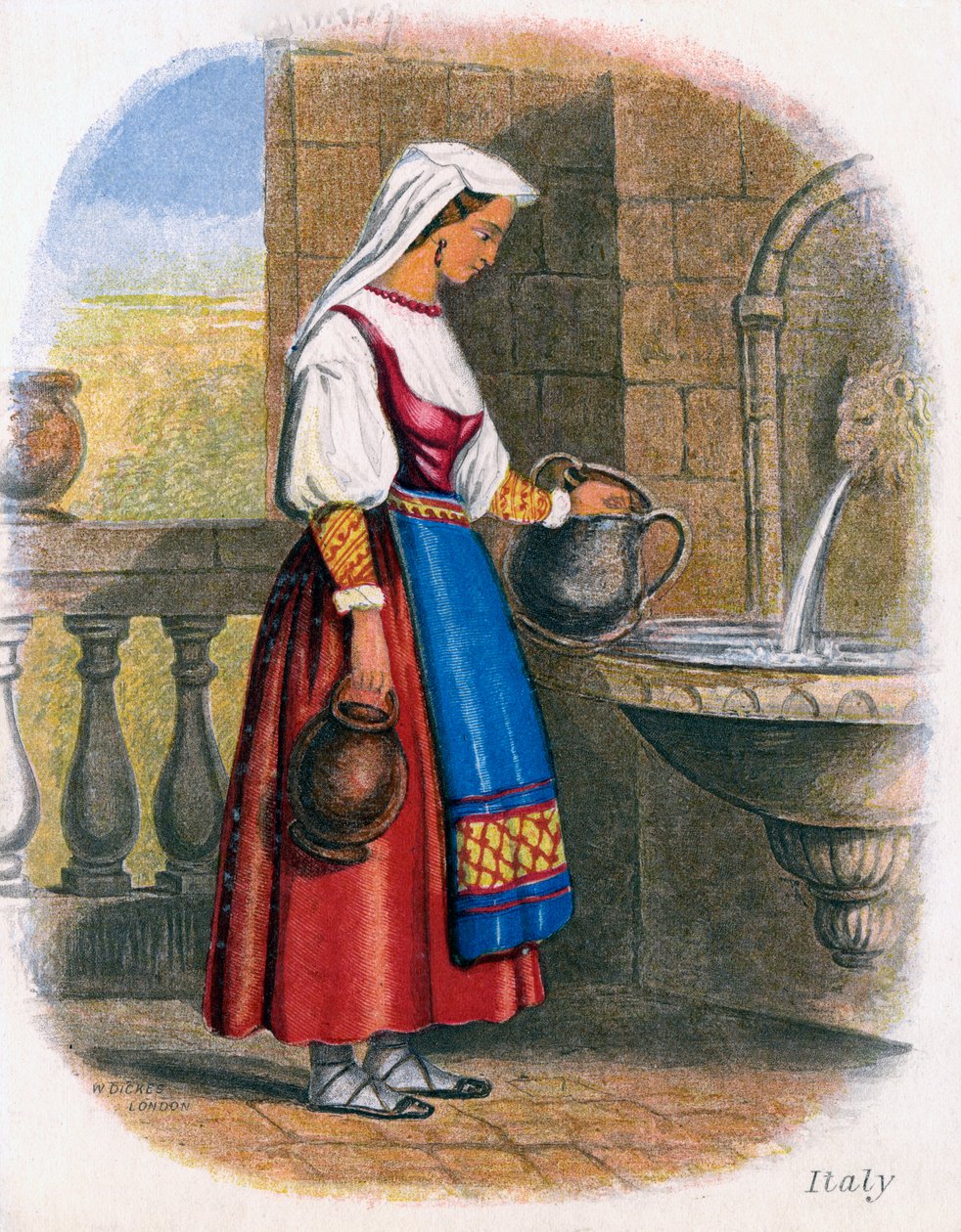 Italiensk kvinde samler vand, 1809. af W. Dickes
