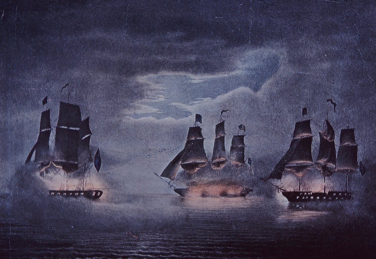 USS Constitution (farve litho) af John Ward Dunsmore
