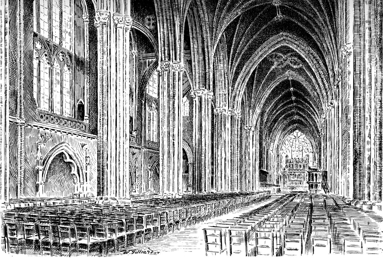 Interiør af Bristol Cathedral, 1908-1909. af W. Gilliard