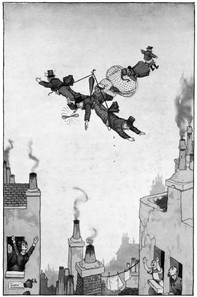 Humor om at flyve, c1920 af William Heath Robinson