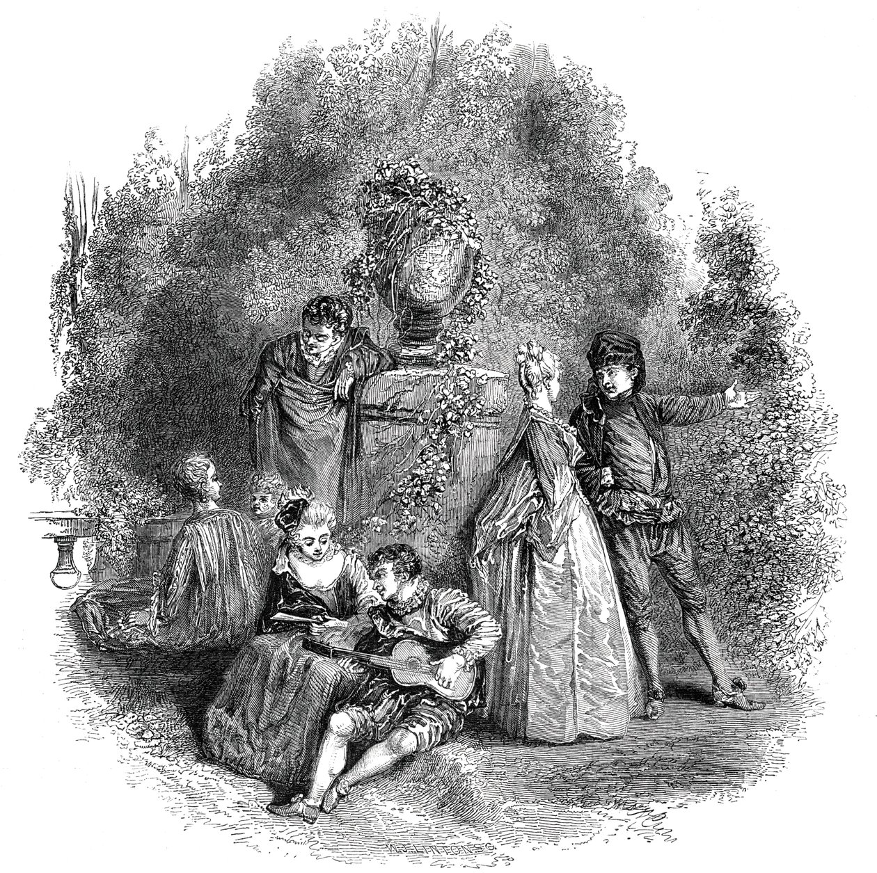 Scene fra Watteau i 1644, 1844. af W. J. Linton