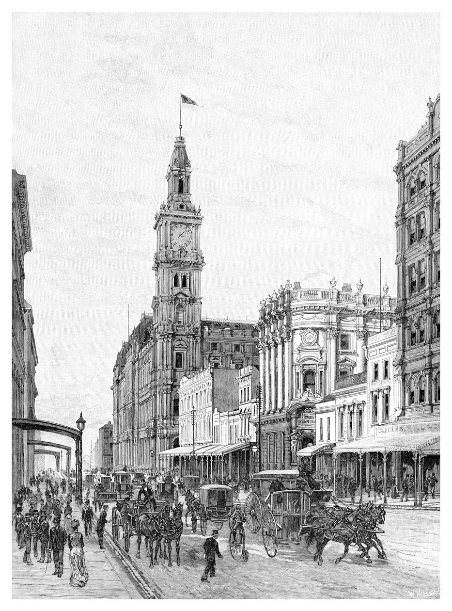Elizabeth Street, Melbourne, Victoria, Australien, 1886. af W. Mollier