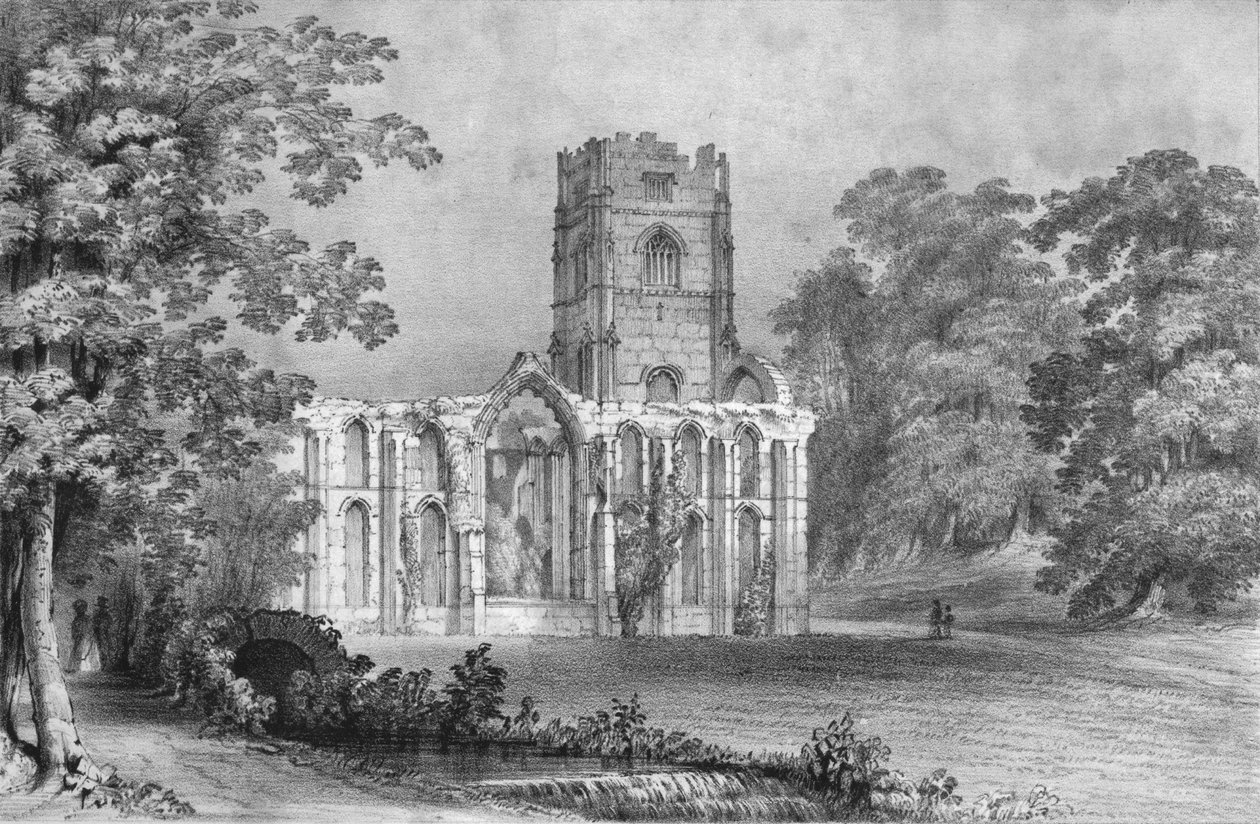 Fountains Abbey, 1840dani af W Monkhouse