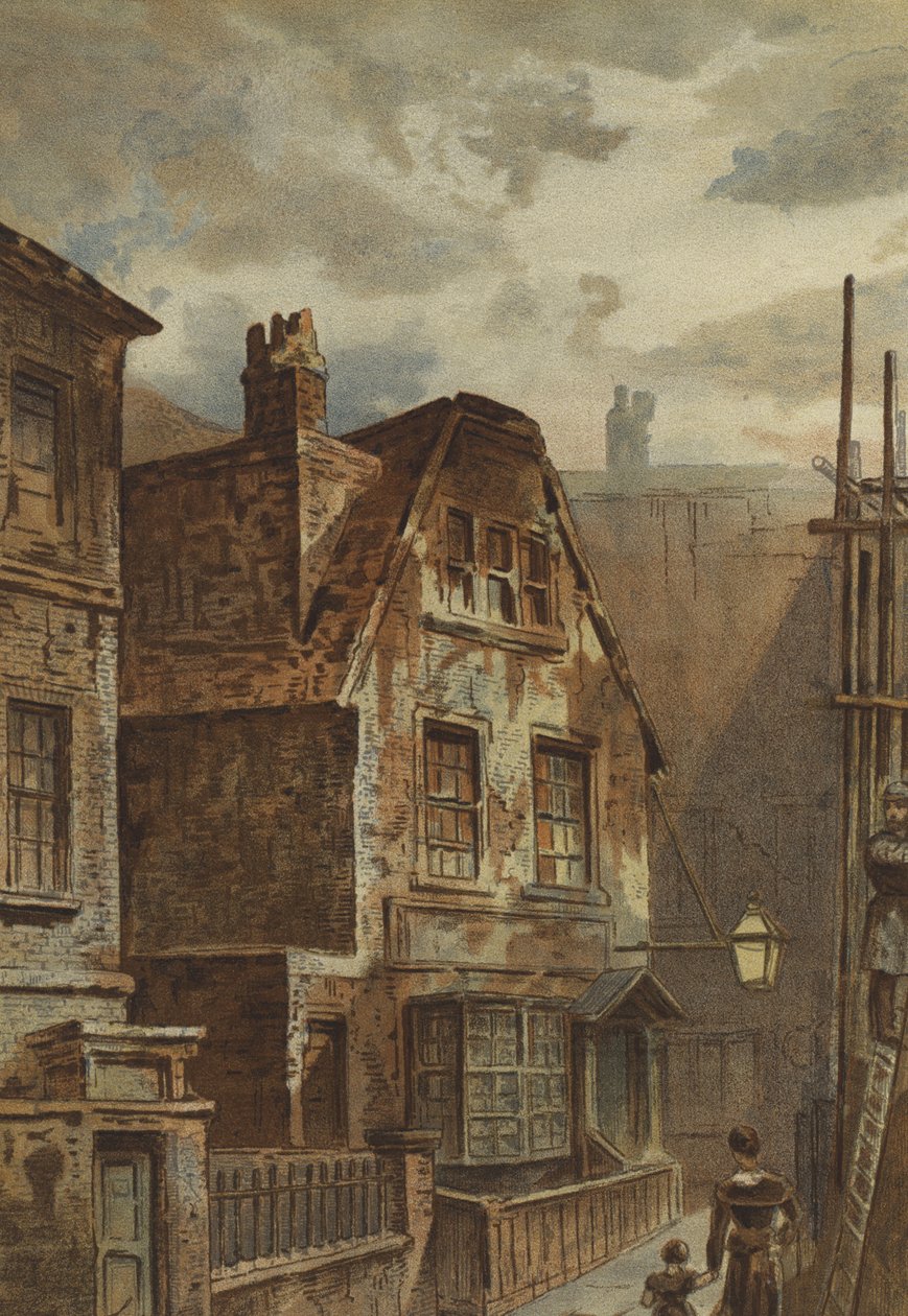 Gammelt hus bag Ludgate (chromolitho) af Waldo Sargeant