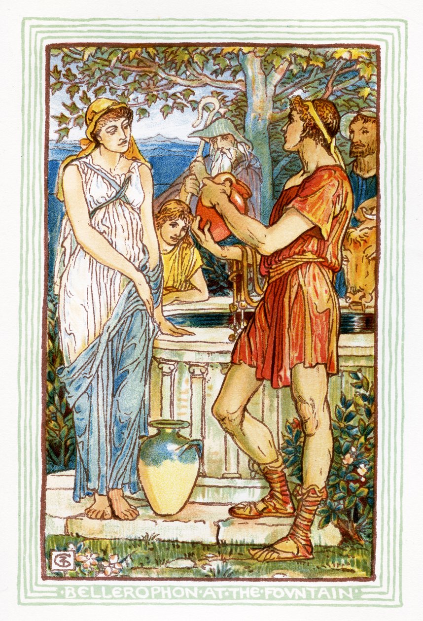 Bellerophon ved springvandet af Walter Crane