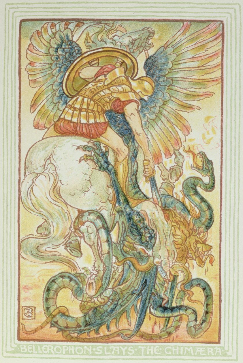 Bellerophon kæmper mod Chimaera, 1895 af Walter Crane