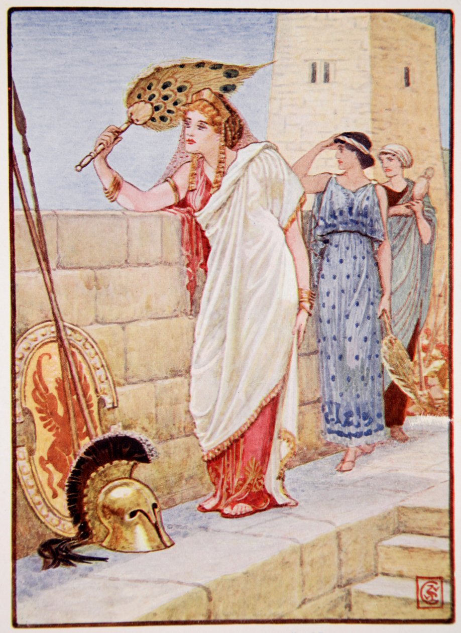 Ofte stod hun på Trojas vægge, illustration fra The Story of Greece af Mary Macgregor, 1. udgave, 1913 (farvetryk) af Walter Crane