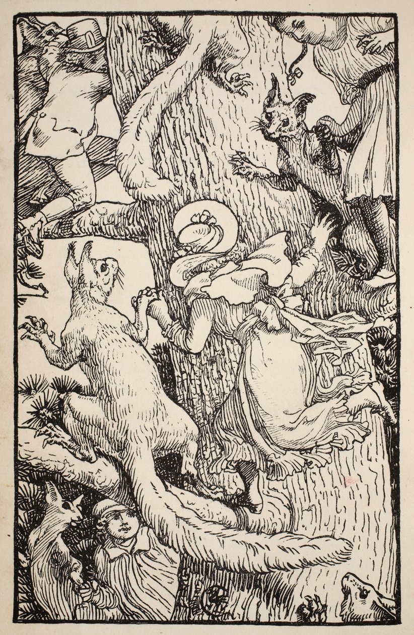 Børnene klatrede i juletræet med dyr og det hele, illustration fra 