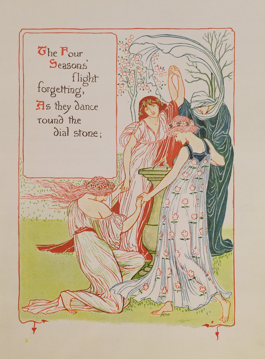 De fire årstider, fra "A Floral Fantasy in a Old English Garden" (En blomsterfantasi i en gammel engelsk have) af Walter Crane