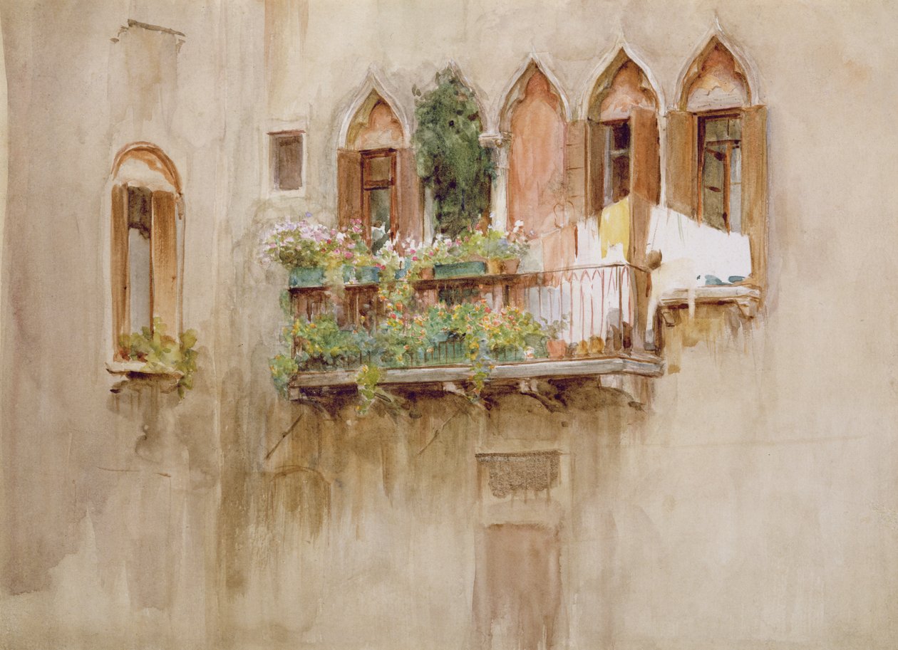 Venetiansk balkon (wc på papir) af Walter Frederick Roofe Tyndale