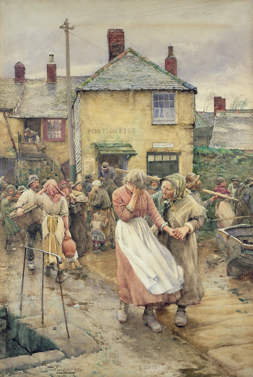 Blandt de forsvundne, 1884 (wc på papir) af Walter Langley