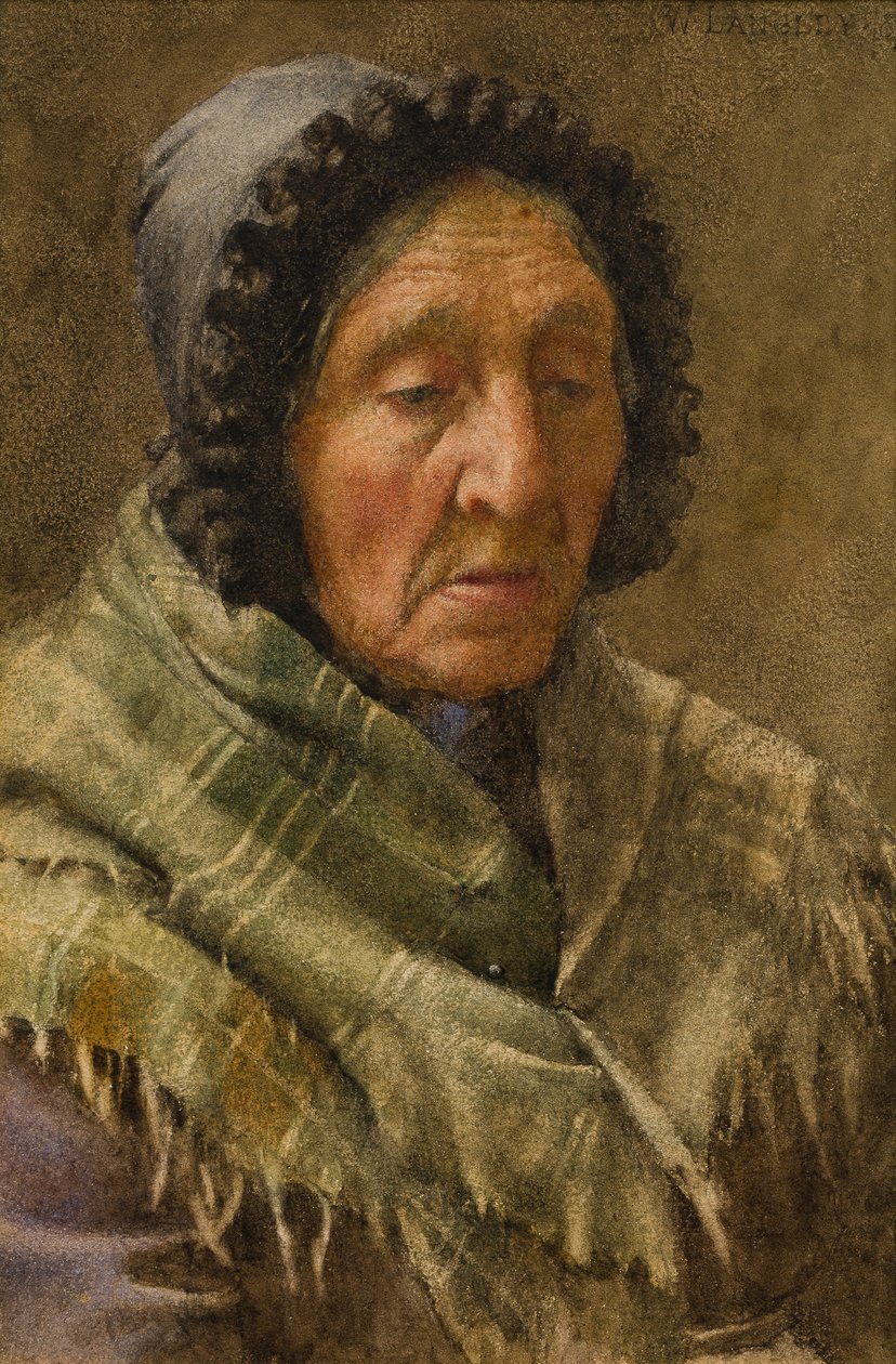 Newlyn Fishwife, 1895 (wc på papir) af Walter Langley