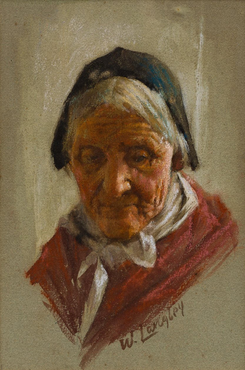 Old Lady (wc & kridt på papir) af Walter Langley