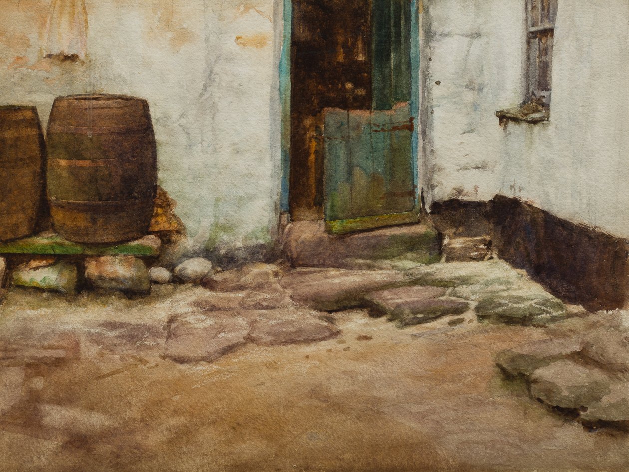 The Courtyard (wc på papir) af Walter Langley
