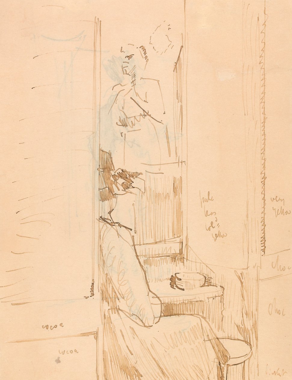 Café Vernet (pen og brunt blæk på papir) af Walter Richard Sickert