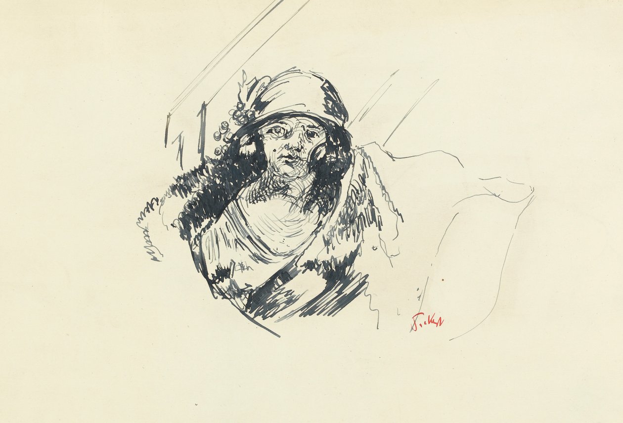 Studie af Miss Fairfax (pen og blåt blæk på papir) af Walter Richard Sickert