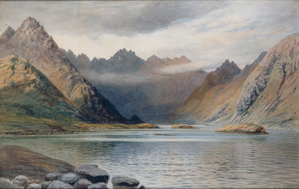 En sø nord for Hadrians mur, 1894 (akvarel på papir) af Walter Severn
