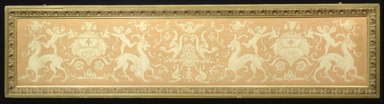 Renaissance Revival Frieze of Putti and Mythical Beasts, 1897 (uldtråde på linned) af Walter Crane