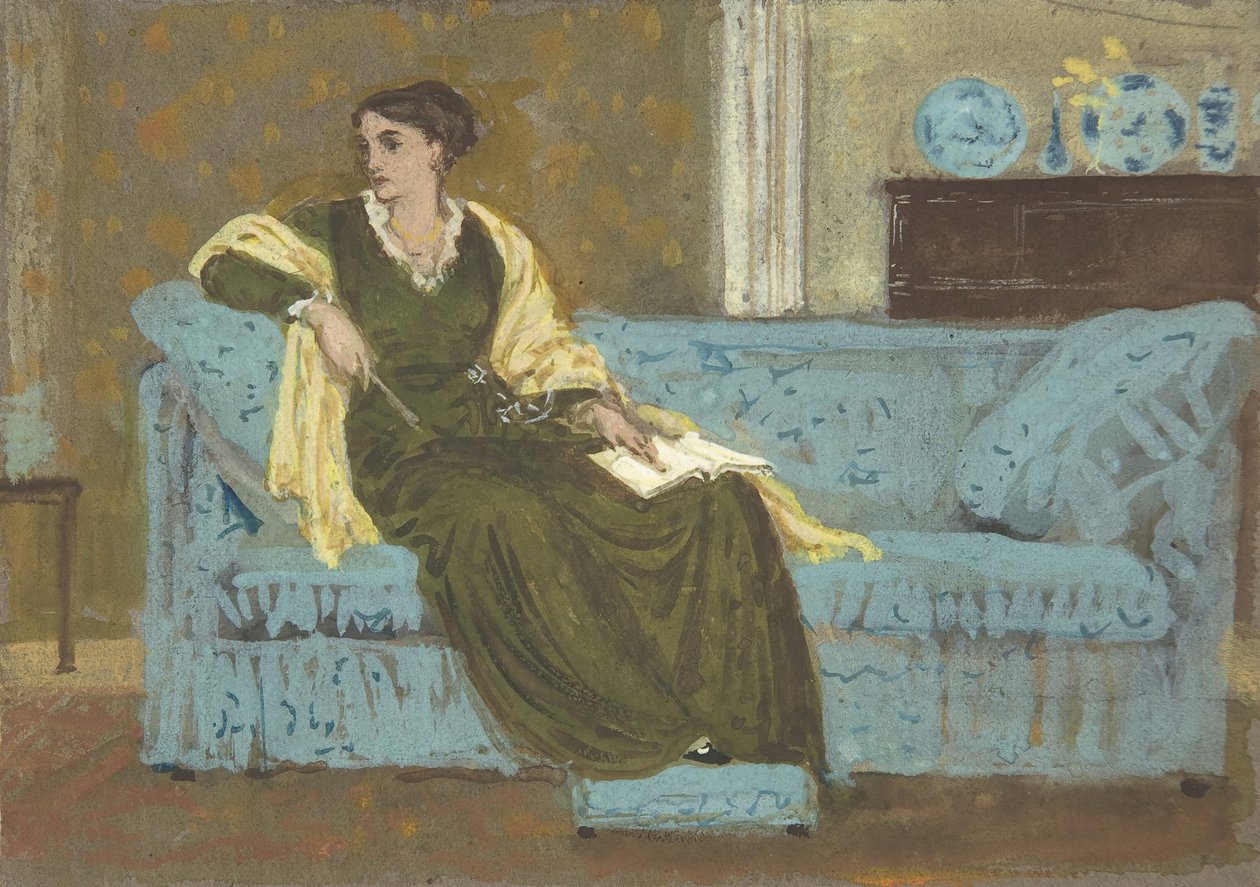 Kvinde siddende på en sofa, 1865-1915. af Walter Crane