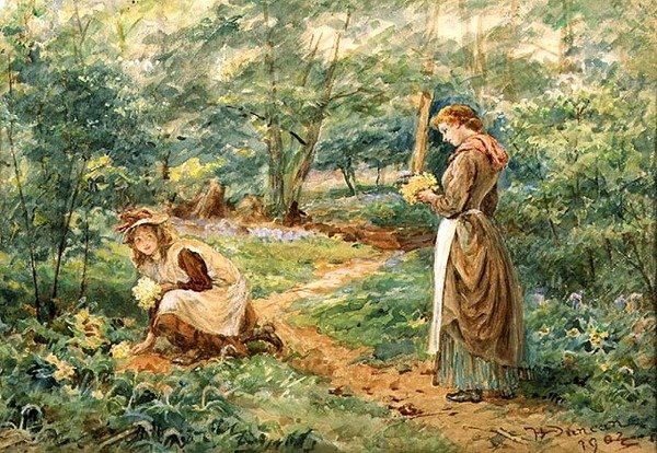 Piger, der plukker vilde blomster af Walter Duncan