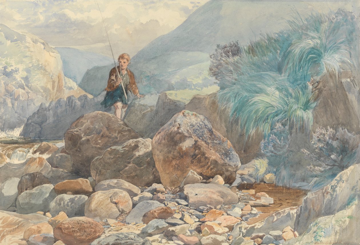 Glencoe: A Shepherd Boy Crossing a Burn af Walter Goodall