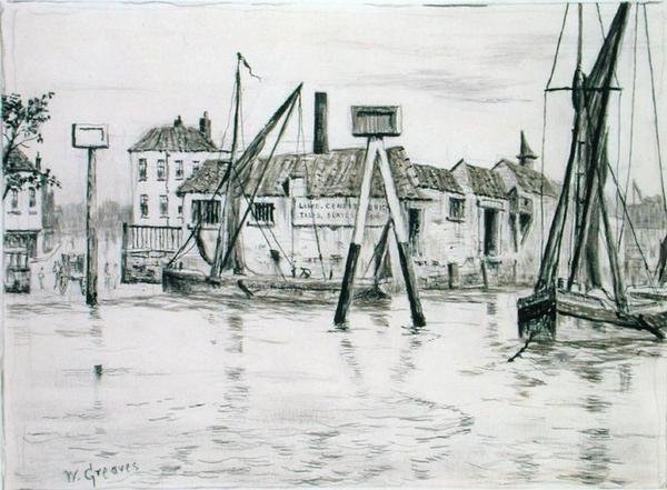 Chelsea Dock (blæk på papir) af Walter Greaves