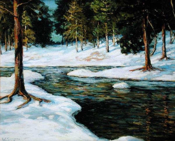 Et vinterlandskab (olie på lærred) af Walter Koeniger