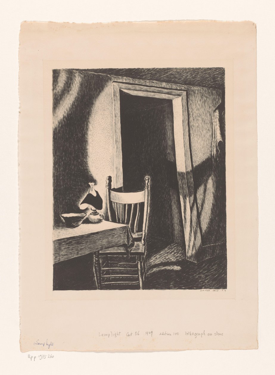 Interiør ved lampelys af Wanda Gág (signed by artist)