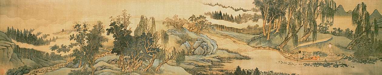 Handscroll, der afbilder et landskab med kolofondigtet, Fishing in Willow Brook, kinesisk, 1706 (se også 142752) af Wang Hui