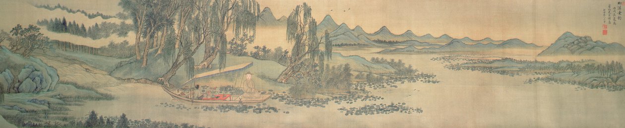 Handscroll, der afbilder et landskab med kolofondigtet, Fishing in Willow Brook, kinesisk, 1706 (se også 142751) af Wang Hui