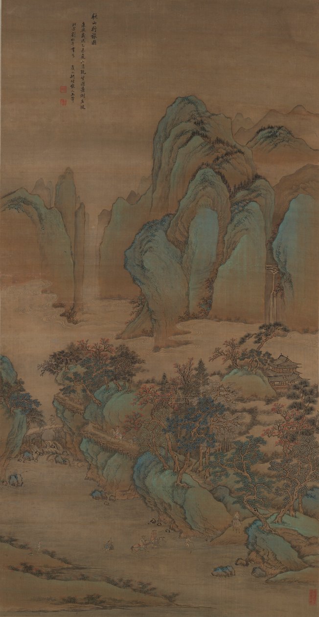 Rejsende i Autumn Mountains af Wang Hui