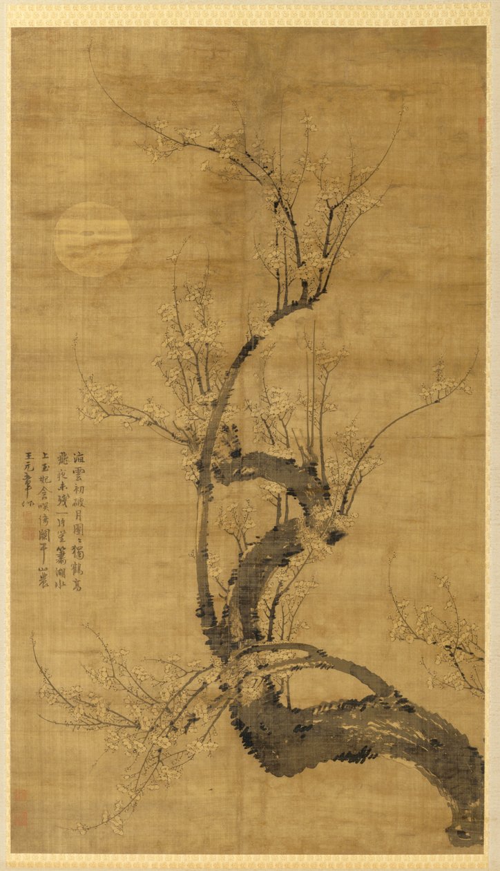En Prunus i måneskin af Wang Mian