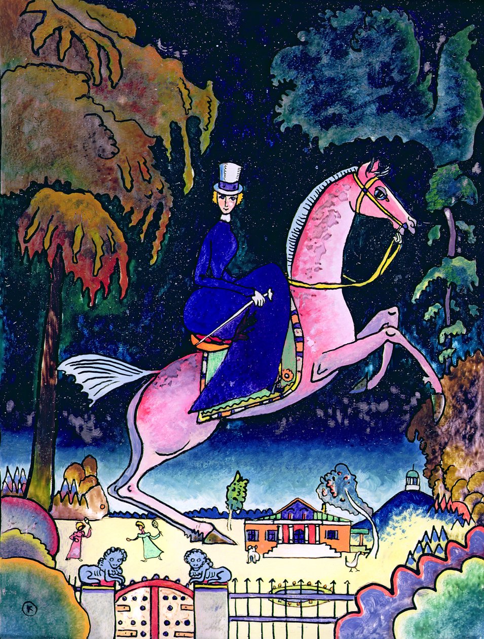 Amazoner med løver, 1918 (olie på pap) af Wassily Kandinsky