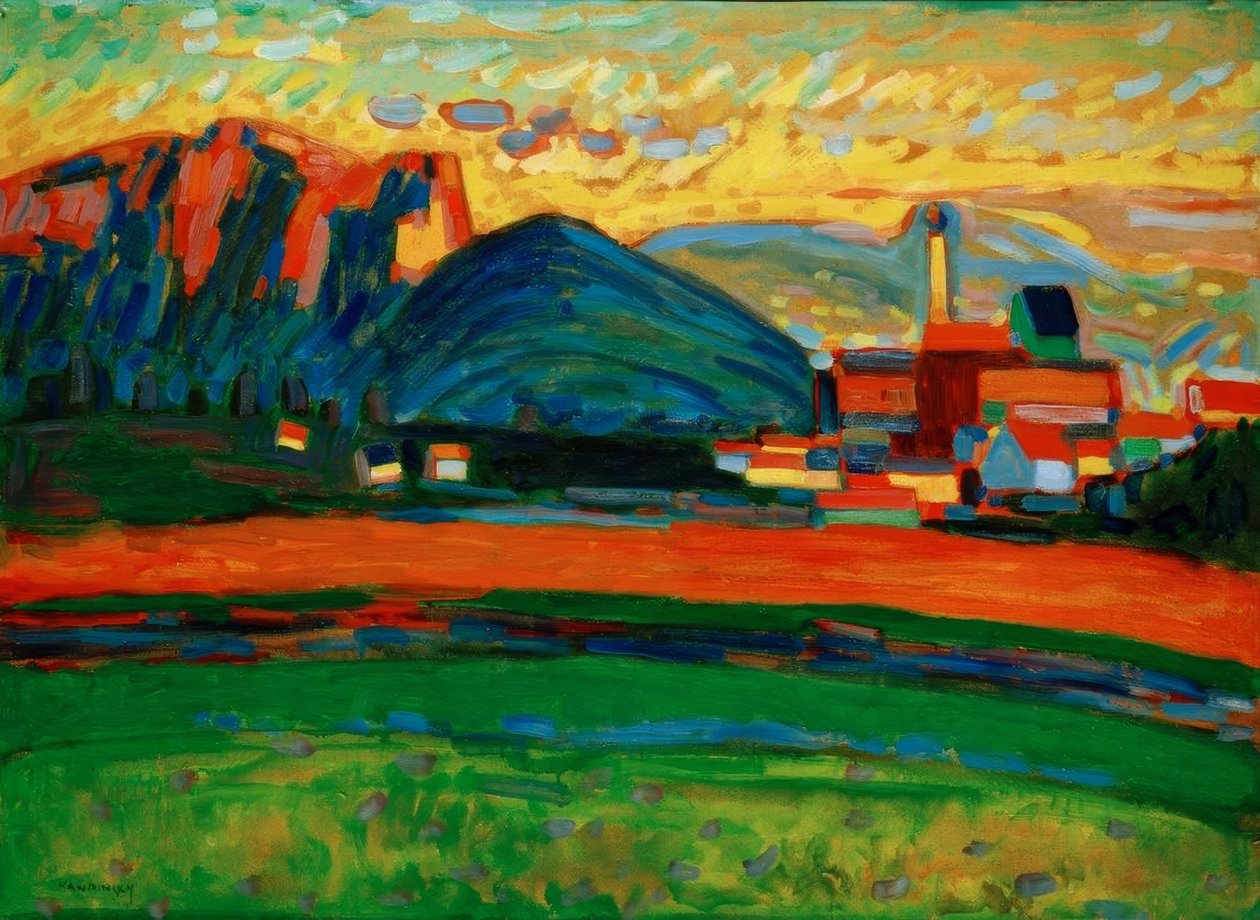 Bjerglandskab med landsby I. af Wassily Kandinsky