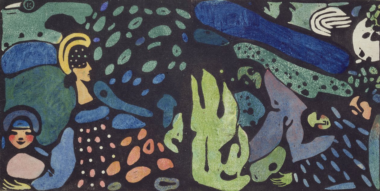 Drømmende børn (linosnit) af Wassily Kandinsky