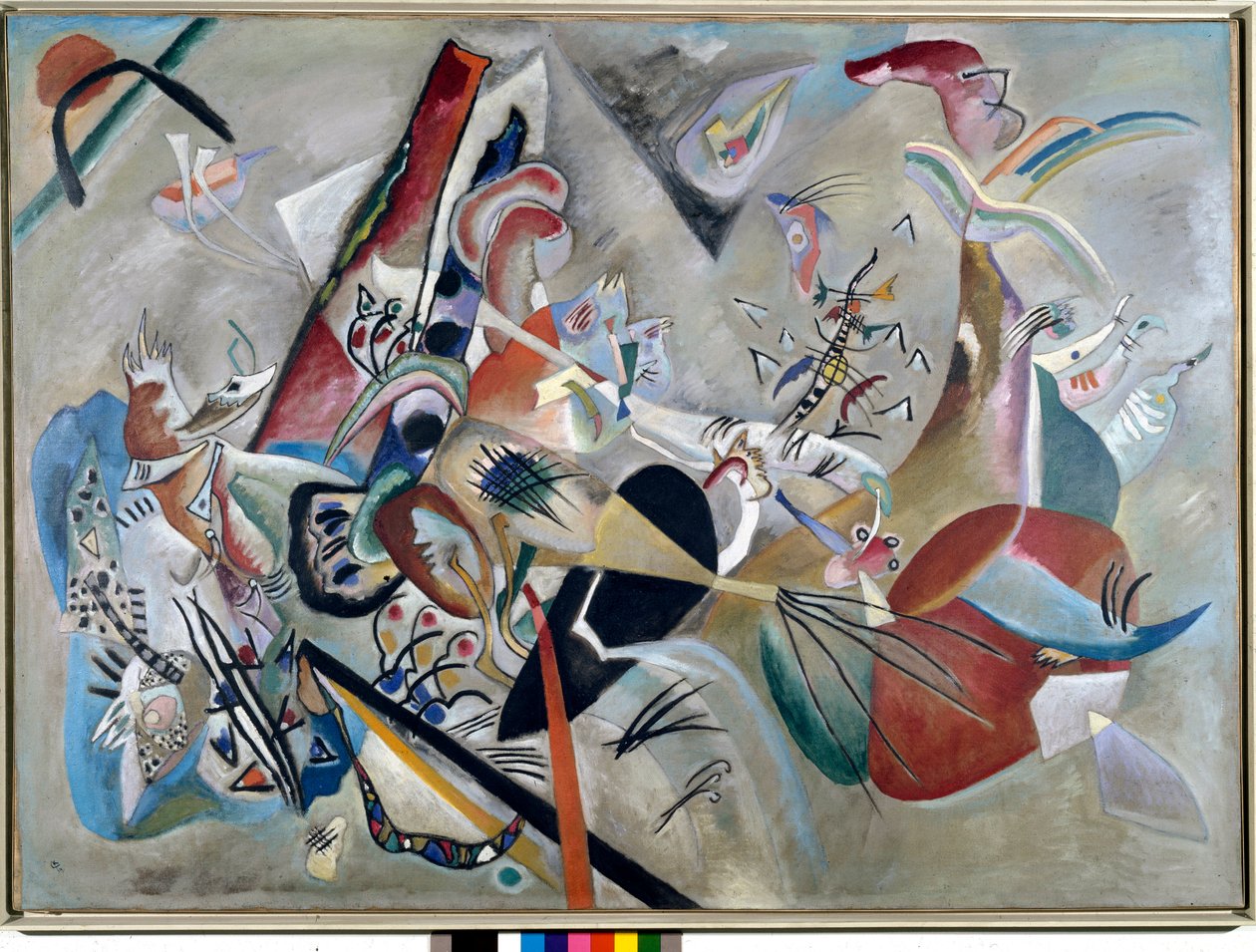 Ekspressionisme: "" In the Grey"" Maleri af Vassily Kandinsky (eller Wassily Kandinsky eller Kandinsky, 1866-1944). 1919 Privat samling af Wassily Kandinsky