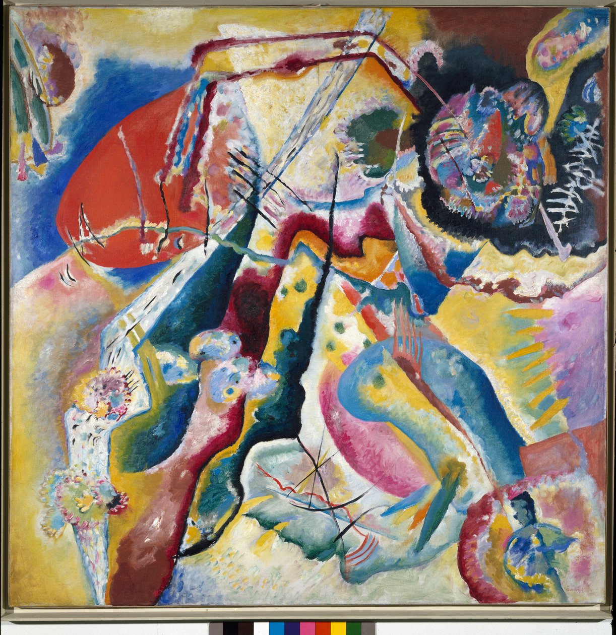 Maleri med rød plet Maleri af Vassily Kandinsky (eller Wassily Kandinsky eller Kandinsky, 1866-1944), 1914 - Privat samling af Wassily Kandinsky