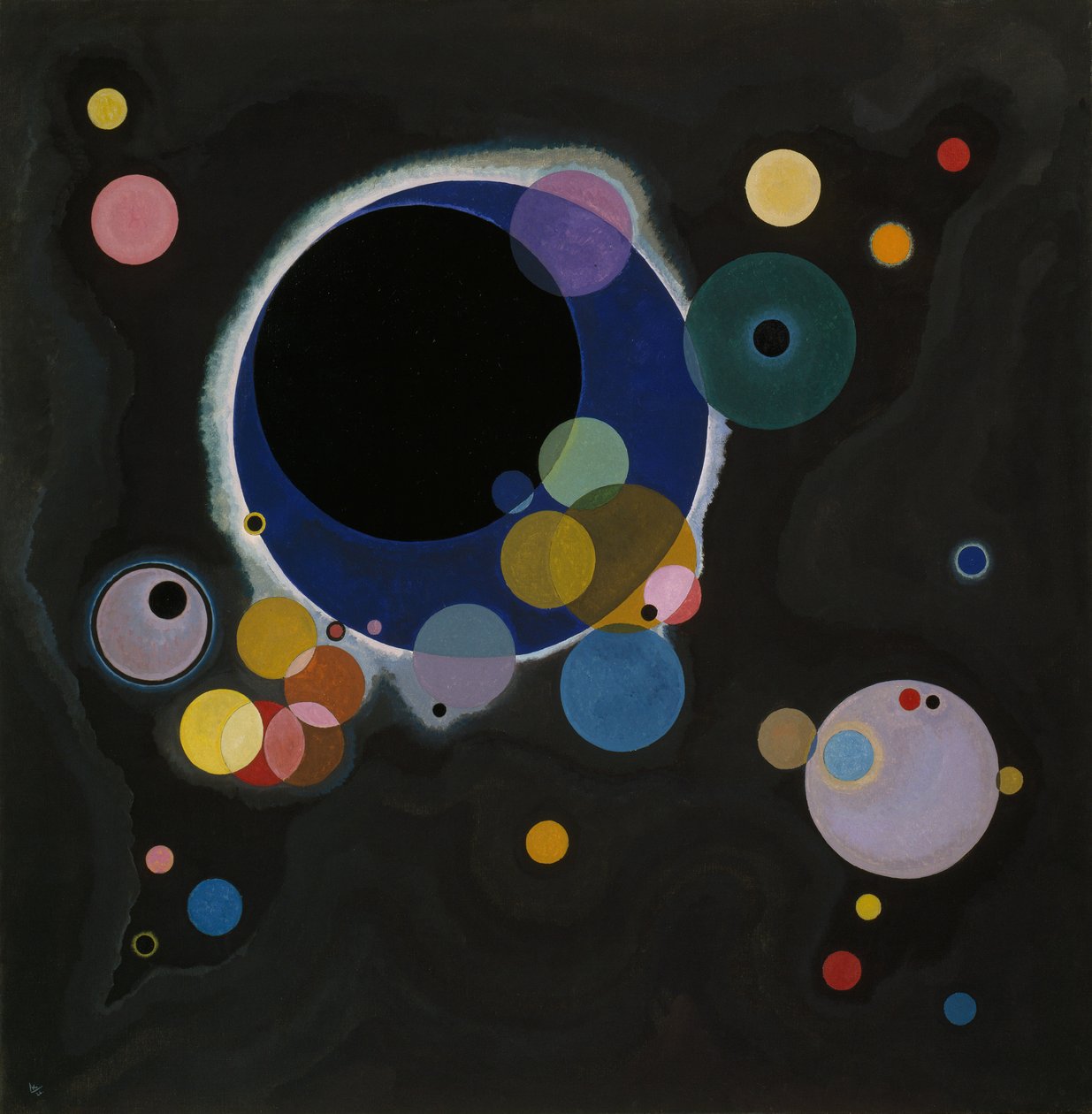 Skitse for flere cirkler, 1926 (olie på papir lagt på lærred) af Wassily Kandinsky