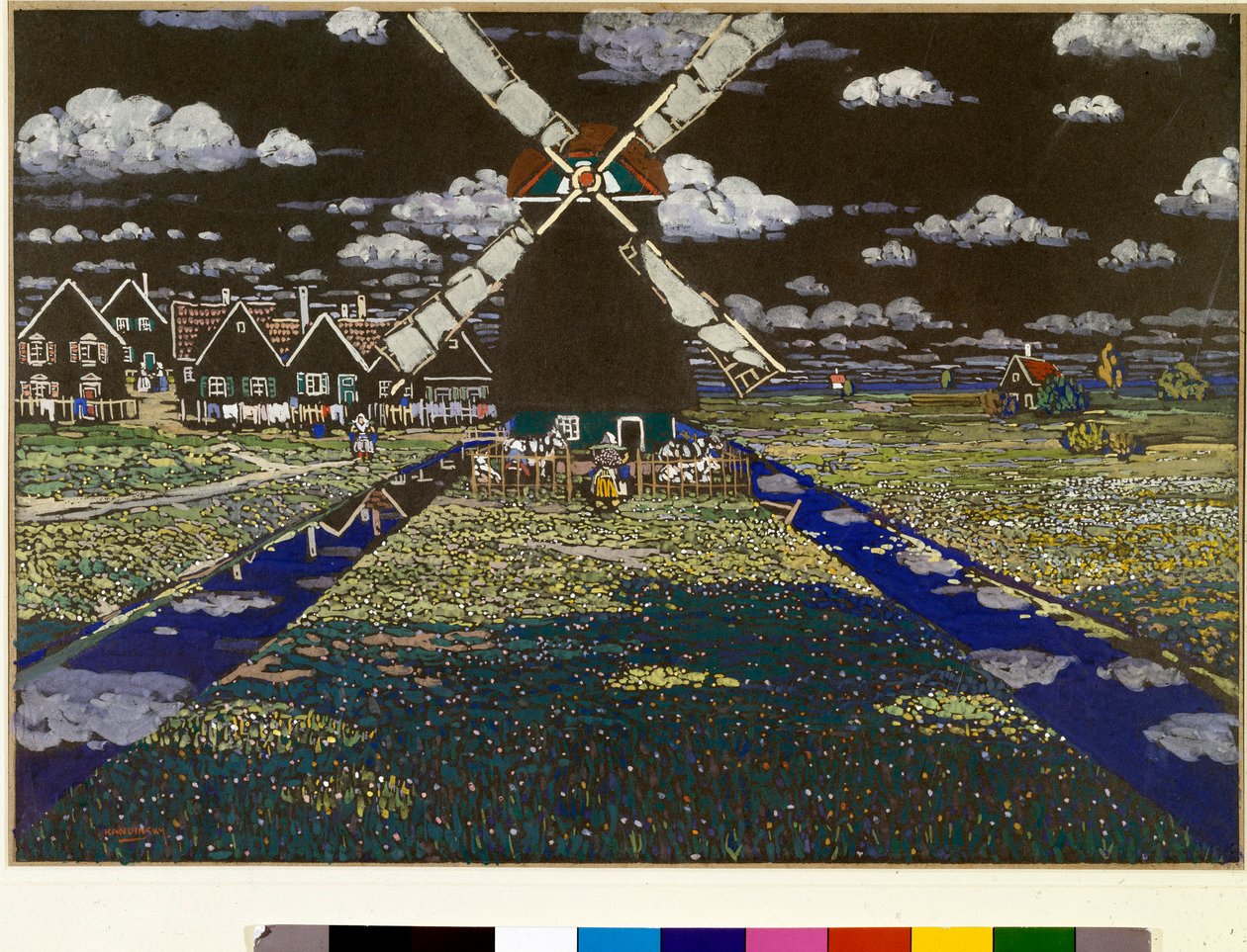 Tempera vindmølle af Vassily Kandinsky (eller Wassily Kandinsky eller Kandinsky, 1866-1944). 1904 Dim. 37x52 cm privat samling af Wassily Kandinsky