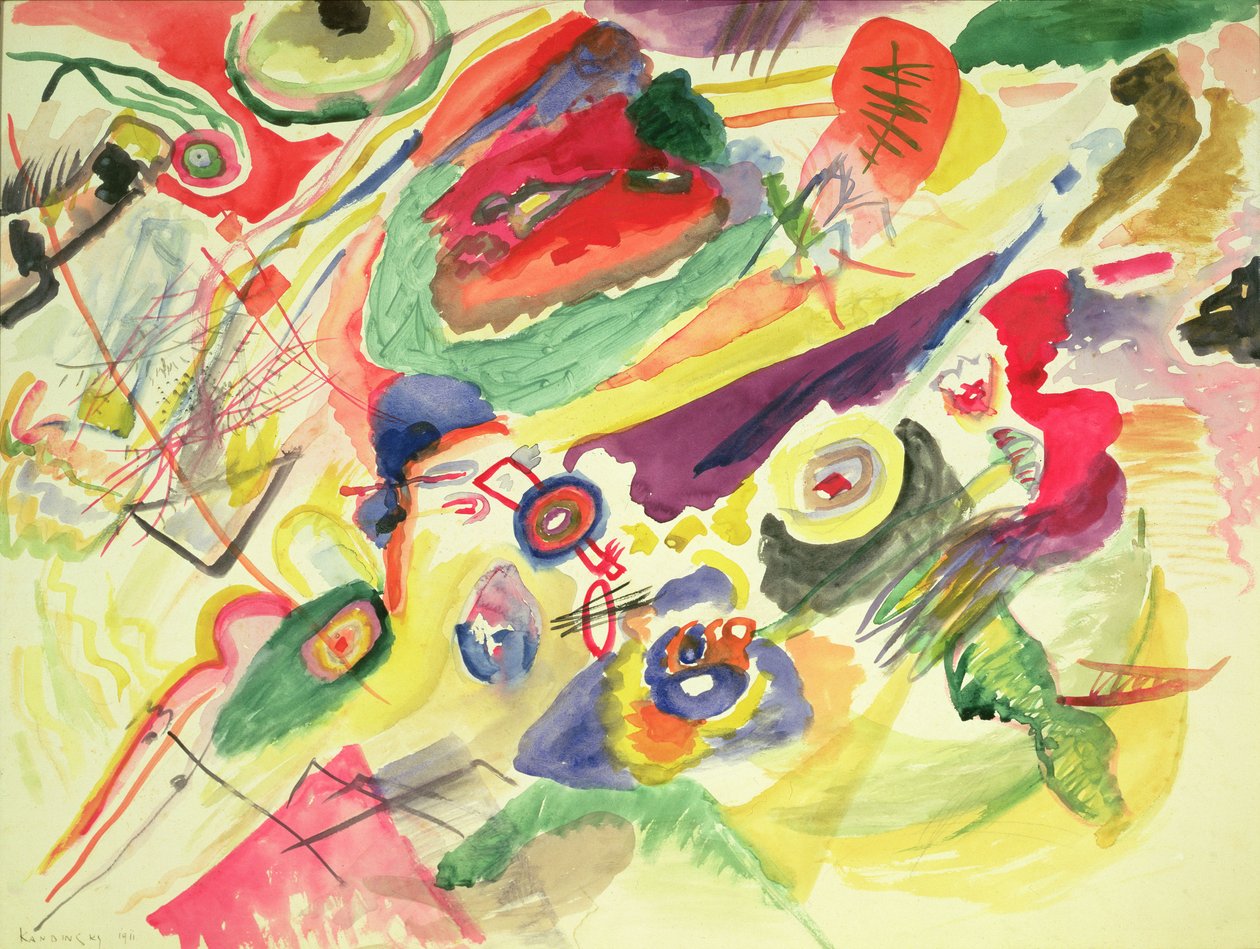 Akvarel med en rød plet, 1911 af Wassily Kandinsky