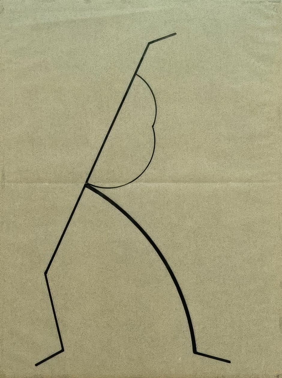 Analytisk tegning baseret på fotos af den dansende Palucca, lige linjer, der stræber opad baseret på simple kurver af Wassily Kandinsky